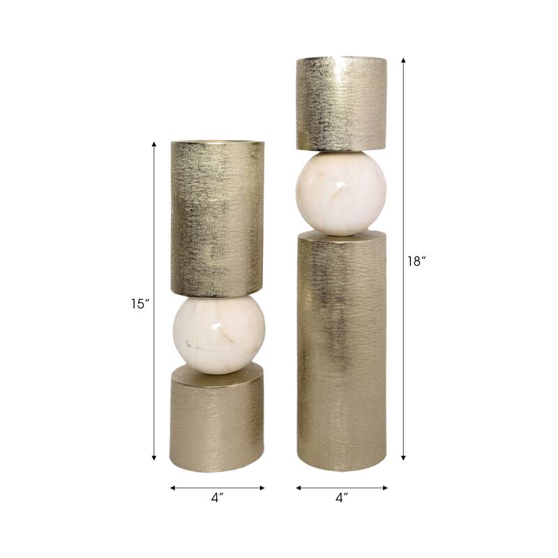 Metal Candle Holders Modern Glossy Sphere - Set of 2 - Gold - 15" - 17.75"