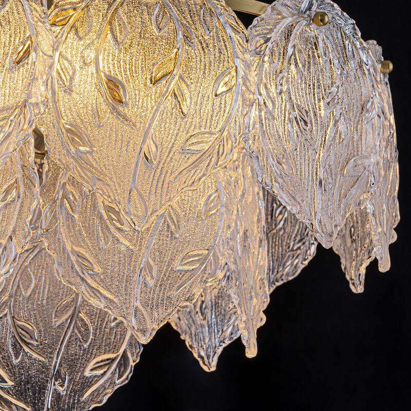 Luxury Gold Chandelier with Double-Tier Clear Glass Leaves