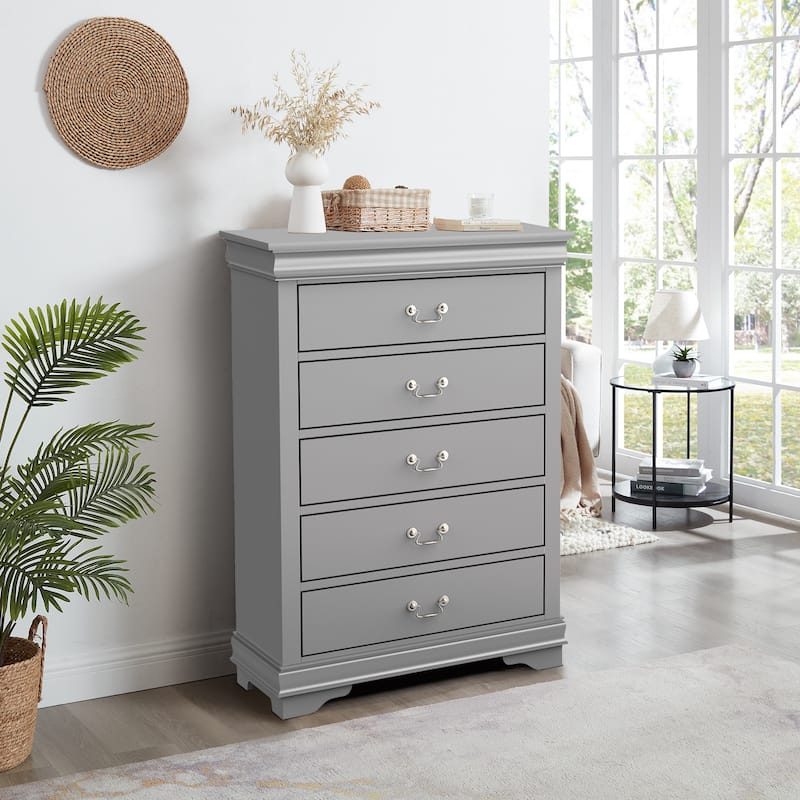 48" Tall Modern Gray Solid Wood 5-drawer Storage Chest