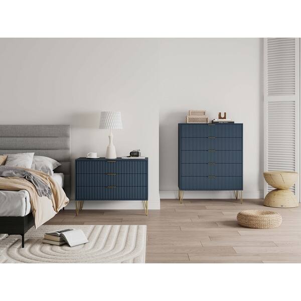 Manhattan Comfort2-Piece DUMBO Modern 5-Drawer Tall Dresser and DUMBO Modern Nightstand 2.0 in Golden Brown Manhattan Comfort2-Piece DUMBO Modern 5-Drawer Tall Dresser and DUMBO Modern Nightstand 2.0 in Golden Brown