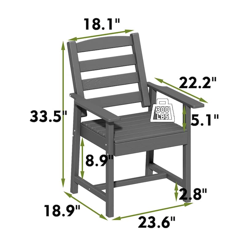 Outdoor Dining Table and Chair Set: HDPE Material, Wood - Grain Design