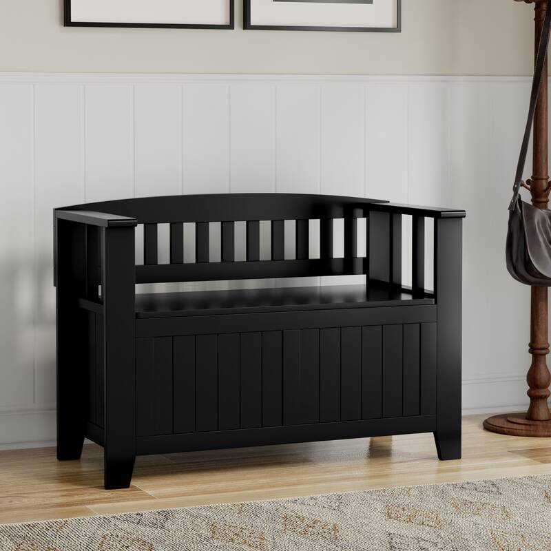 WYNDENHALL Normandy 36" Wide Solid Wood Transitional Small Entryway Storage Bench - 36 Inches wide - Black