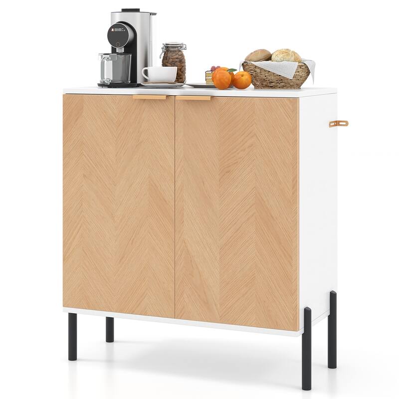Gymax 2-Door Buffet Cabinet Sideboard Cabinet w/ Shelf Metal - Natural