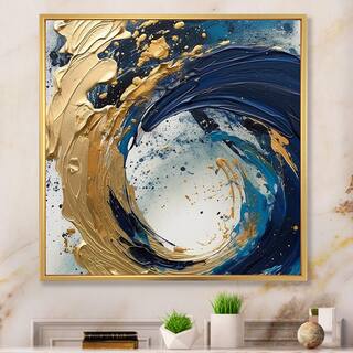 Designart "Dark Blue and Gold Strokes VI" Abstract Spirals Framed Canvas Wall Art
