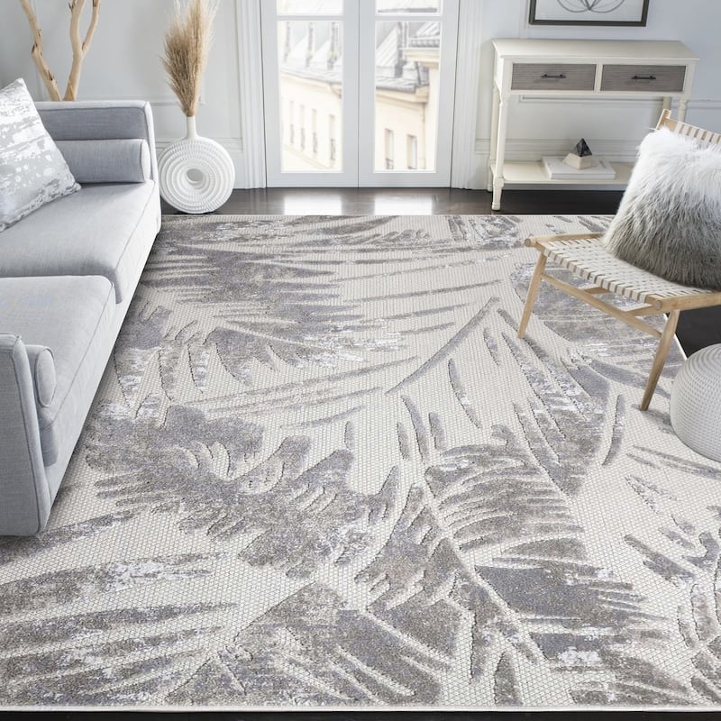 Superior Tropical Leaves Coastal Indoor Outdoor Area Rug - 5' 2" x 7' 2" - Slate