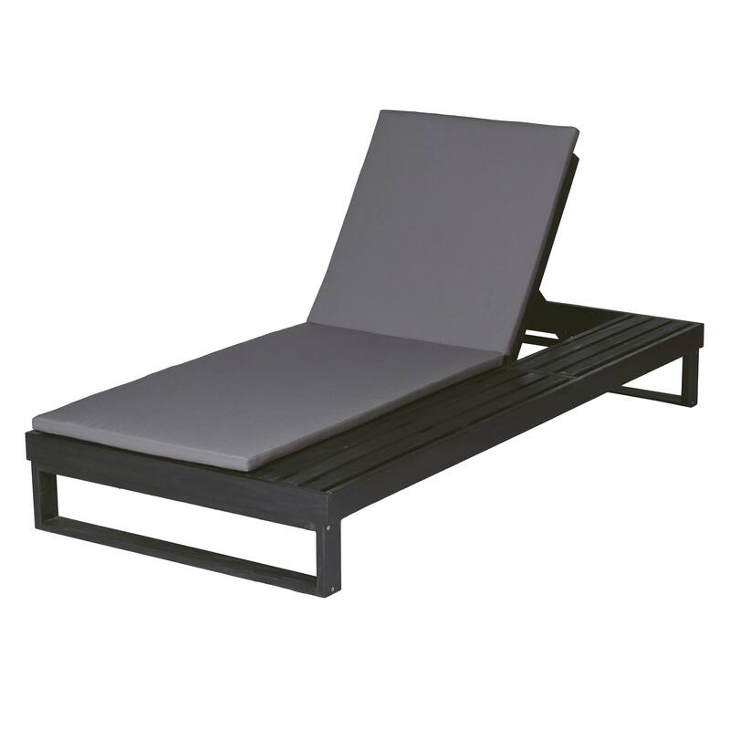 Christopher Knight Home - Modern Outdoor Acacia Wood Chaise Lounge with 4-Position Adjustable Backrest & 2-Fold Cushion