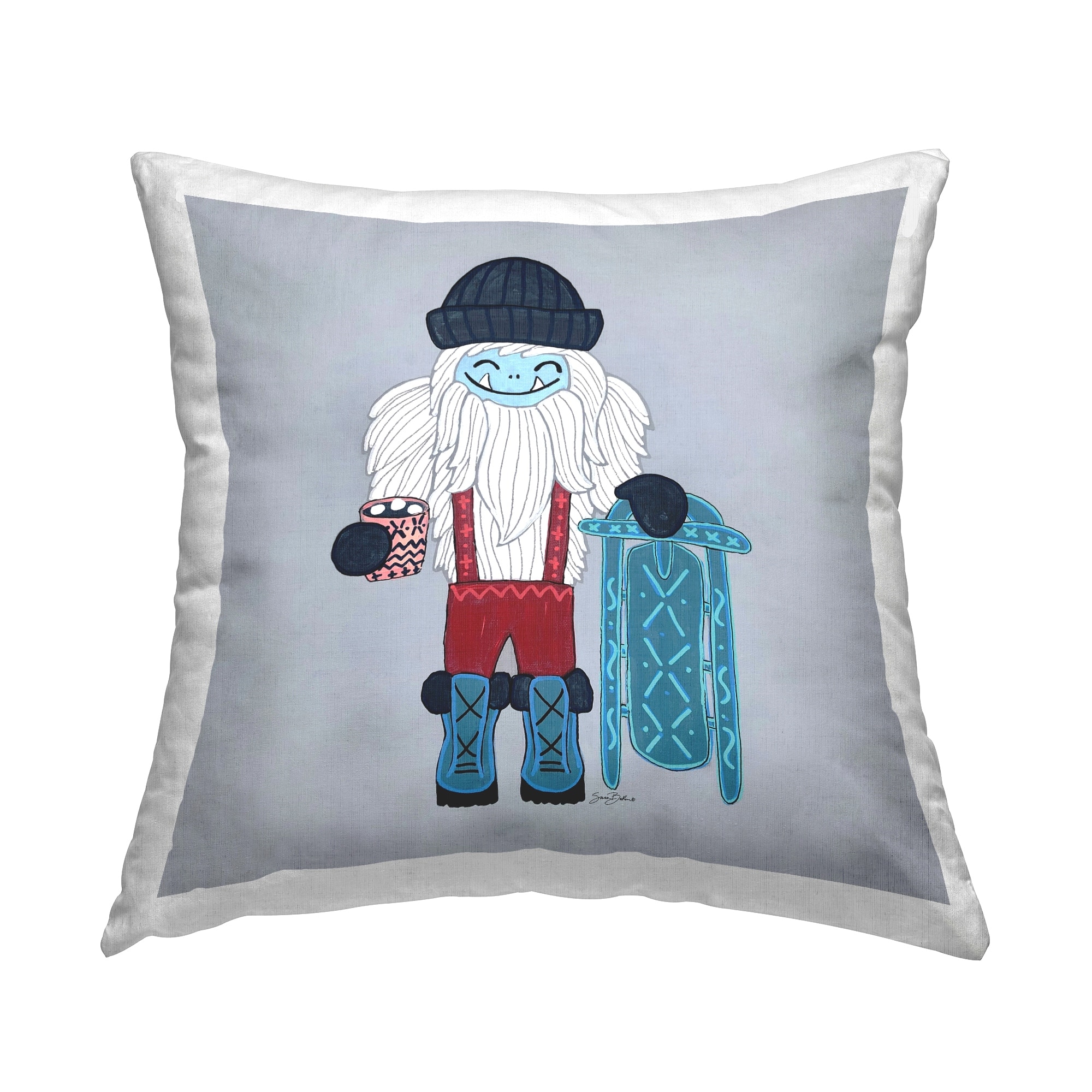 Stupell Happy Yeti Sledding Seasonal Printed Throw Pillow Design by