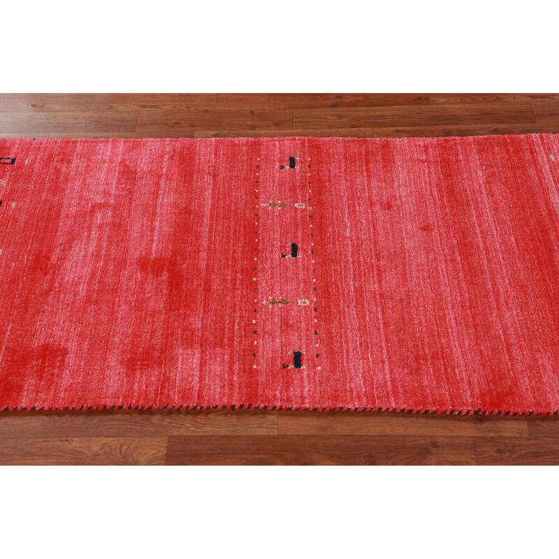 Hand Knotted Oriental 100% Wool Carpet Tribal Animal Pictorial Red Gabbeh Runner Rug - 10' 0'' X 2' 7''