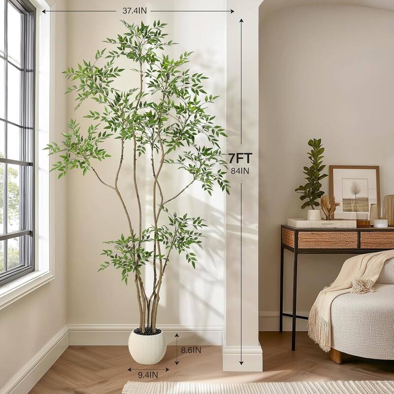 Nandina Artificial Tree Faux Floor Plant in Pot for Home Decor