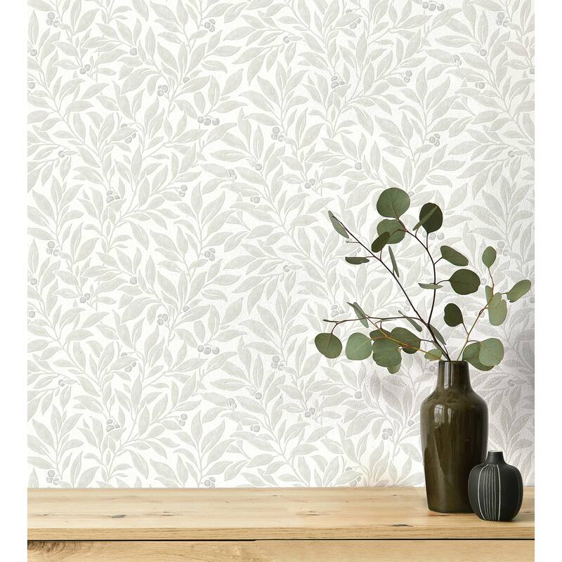 Winter Berry Light Grey Vine Wallpaper