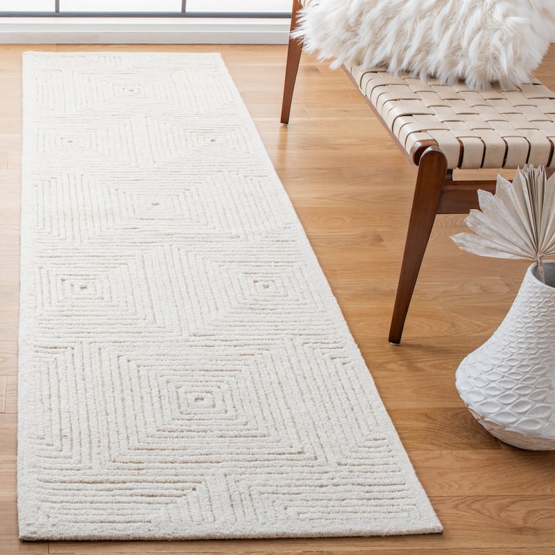 SAFAVIEH Handmade Textural Nane Wool Rug - 2'3" x 8' Runner - Ivory - Runner