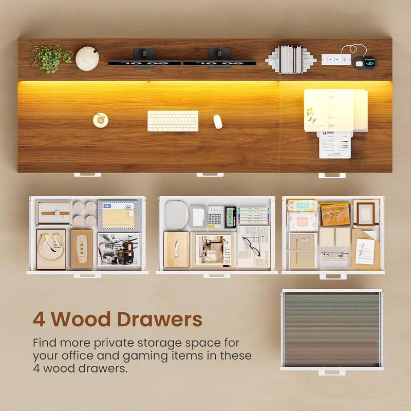 L Shaped Desk 55" Home Office Desk Drawers Storage Shelves