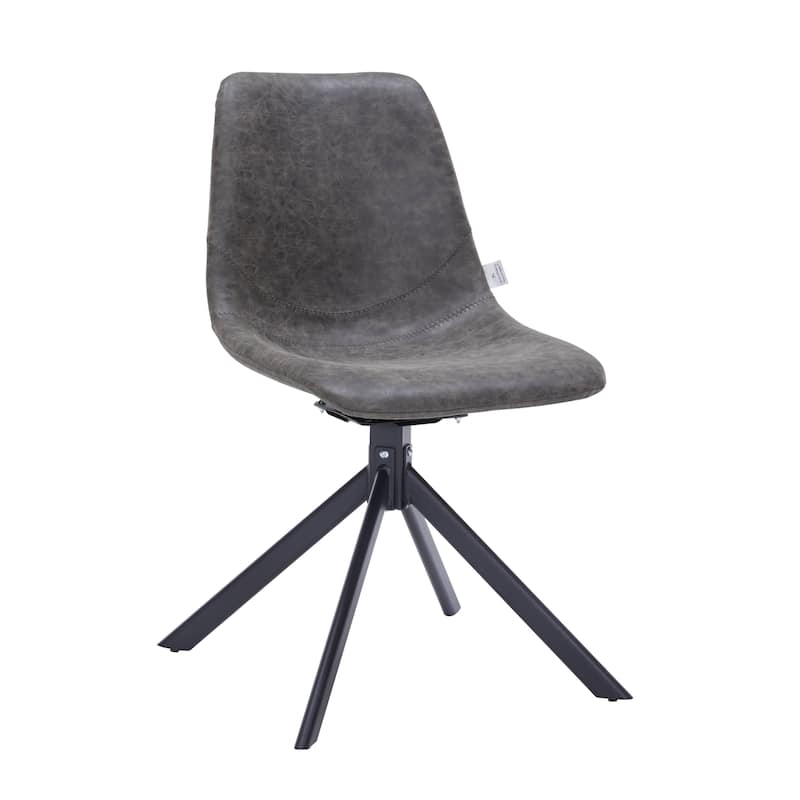 Markley Leather Dining Chair 360 Degree Swivel with Iron legs Modern Accent Side Chair - Grey