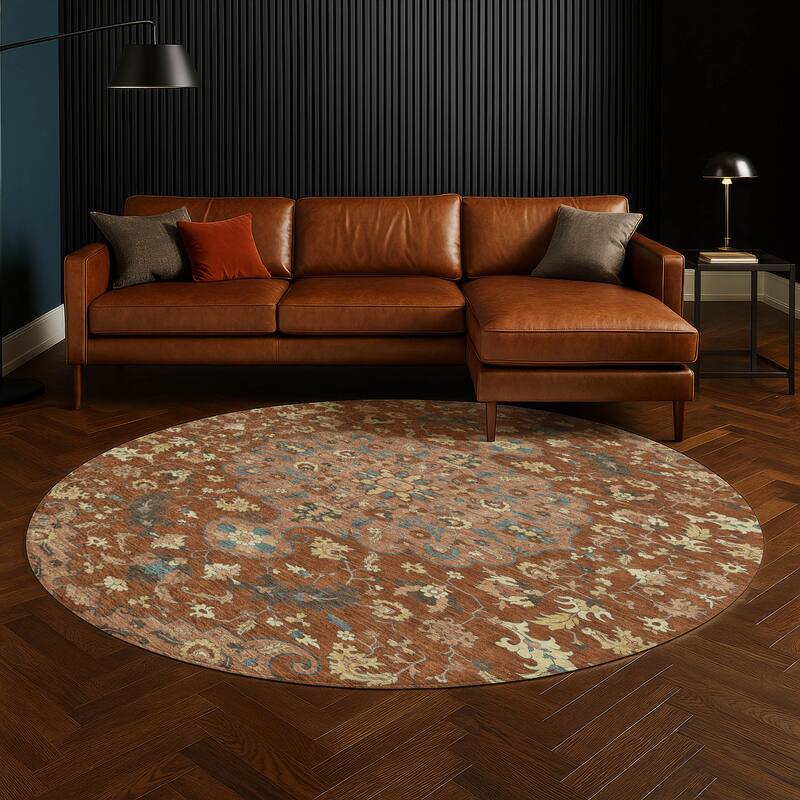 Machine Washable Indoor/ Outdoor Traditional Indore Chantille Rug