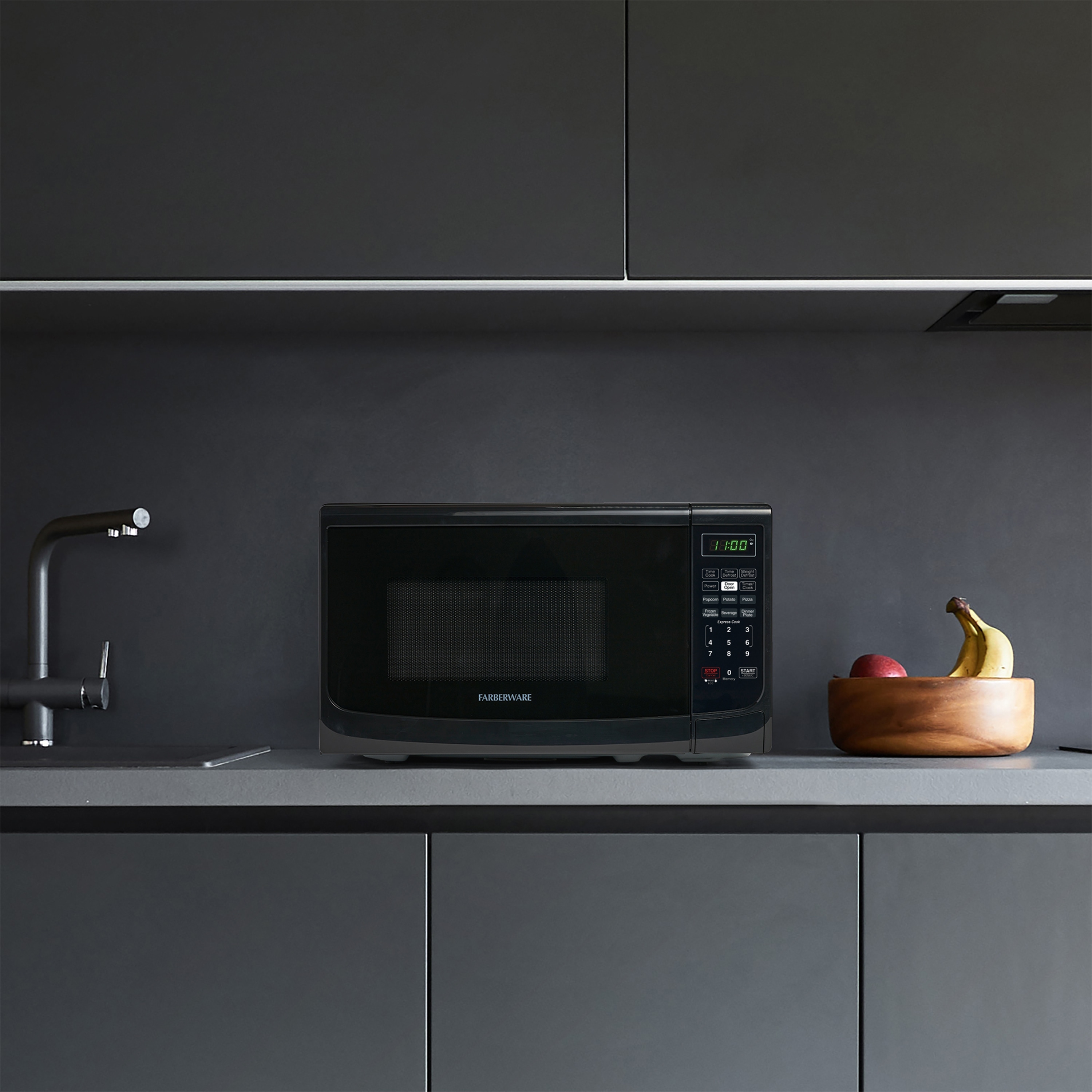 Farberware Countertop Microwave 1000 Watts 1.1 Cu. Ft. - Microwave Oven With Led Lighting Child Lock Perfect Apartments Dorms Easy Clean Stainless Steel