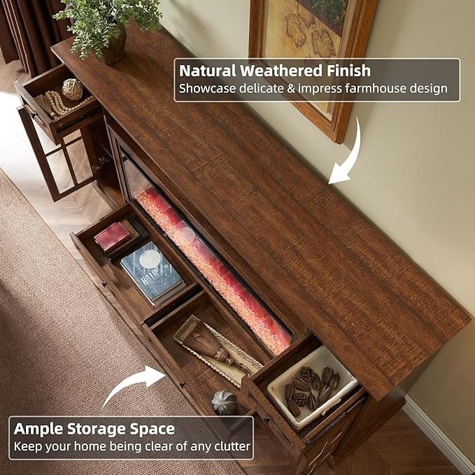 70" Farmhouse Fireplace TV Stand, Entertainment Center, Console Table