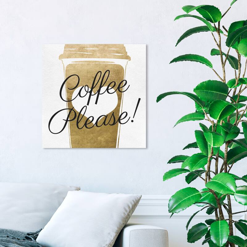 Wynwood Studio 'Coffee Please' Drinks and Spirits Wall Art Canvas Print Coffee - Gold, White - 20 x 20
