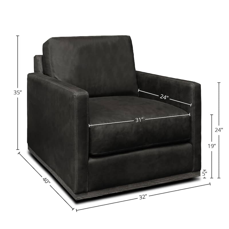 Monterrey Top Grain Leather Modern Americana Swivel Armchair
