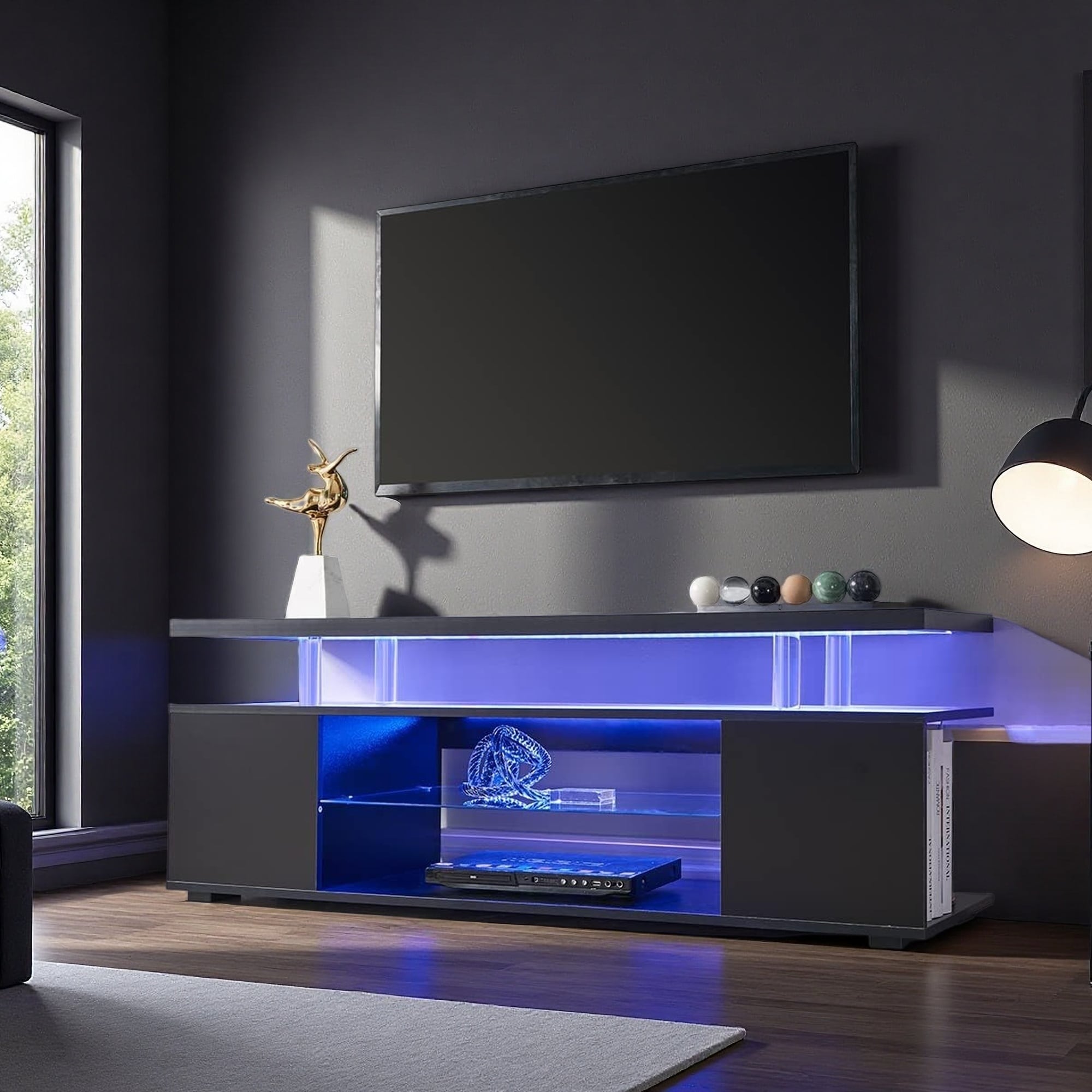 51" LED Gaming TV Stand with Side Cabinet & Media Storage Console