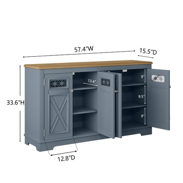 dimension image slide 0 of 3, 57.4" Farmhouse Storage Sideboard Buffet Cabinet with 4 Glass Doors and Adjustable Shelves