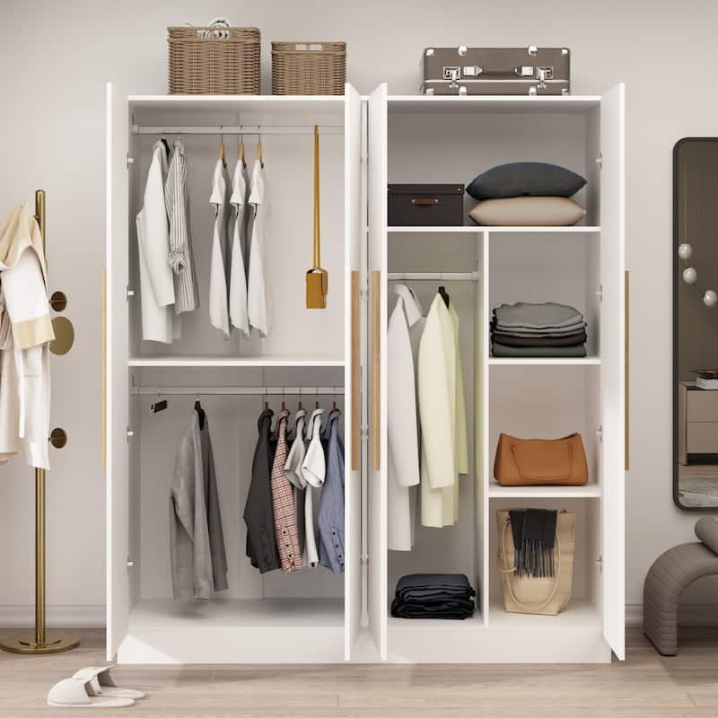 70.9"H x 63"W Kerrogee Wardrobe Airmories 4 Doors Hanging Rod White