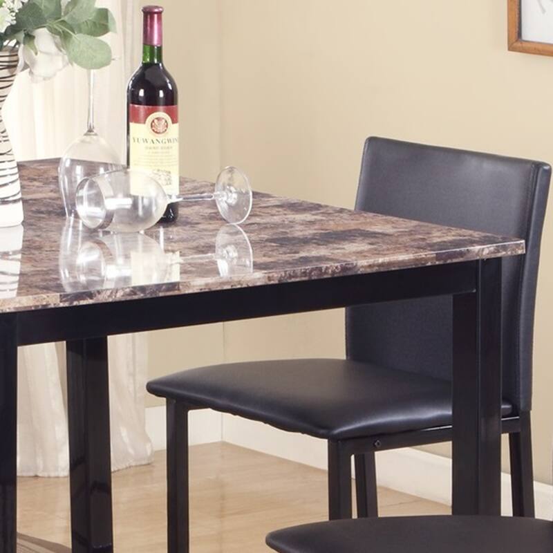 5-Piece Counter Height Set with Faux Marble Top & Faux Leather Chairs