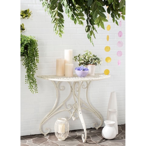 SAFAVIEH Annalise Victorian Iron Half Moon Outdoor Accent Table. - 36 in. W x 19 in. D x 29 in. H
