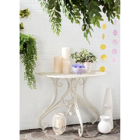 SAFAVIEH Outdoor Living Rustic Annalise Iron Accent Table - 35.5" W x 18.5" L x 29.3" H