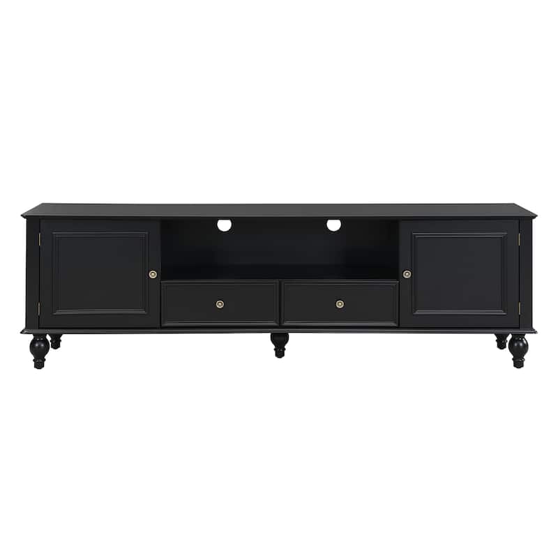 70.9" Modern TV Stand for 80" TVs - 2 Drawers, 2 Cabinets, Open Shelf, 5-Leg Media Console
