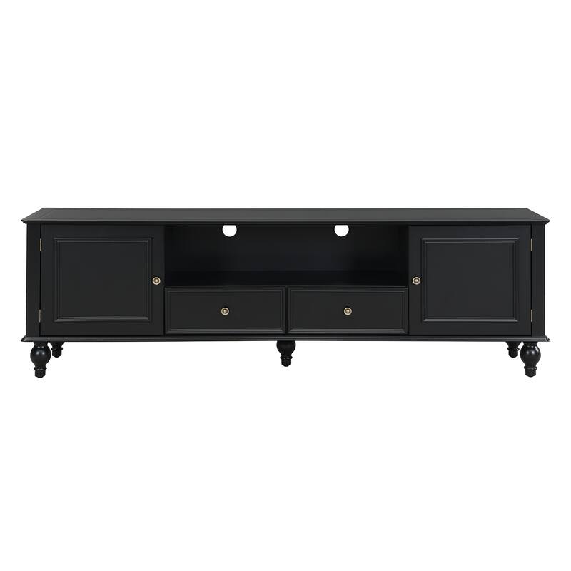 Modern TV Stand for TVs up to 80 Inches, Entertainment Center with Open Compartment, 2 Drawers, 2 Cabinets and 5 Solid Legs