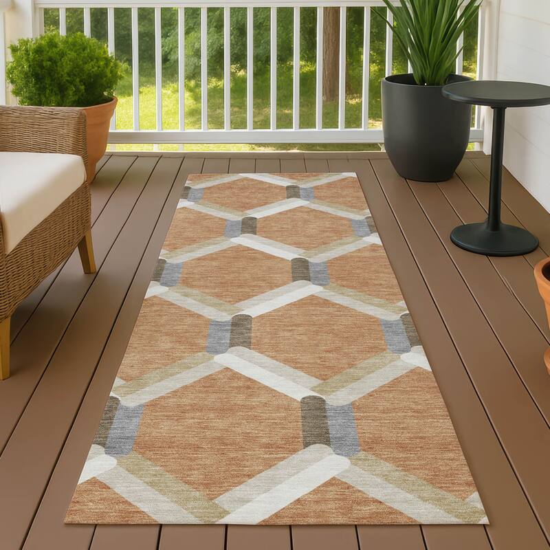 Machine Washable Indoor/ Outdoor Modern Trellis Chantille Rug - Copper - 2'3" x 7'6"