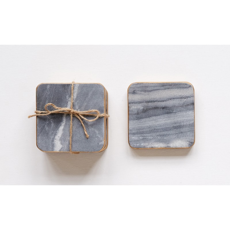 Marble Coasters with Gold Edges - 4.0"L x 4.0"W x 0.3"H