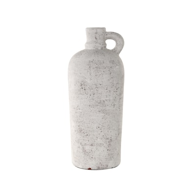 Ceramic Antique Style Textured Decorative Vase with Curved Handle - Cream - Roche River Decor