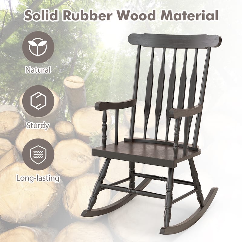 Costway Solid Wood Rocking Chair Porch Rocker Indoor Outdoor Seat - See Details