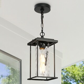 Modern Farmhouse 1-Light Black Lantern Hanging Light Outdoor Pendant for Porch - L 6.7" x W 6.7" x H 14.2"