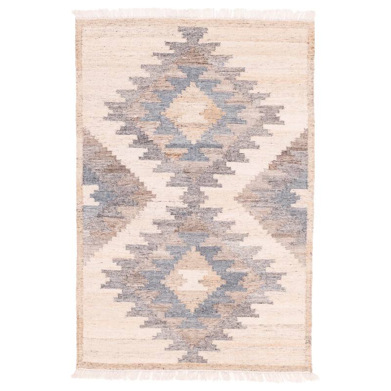 ECARPETGALLERY Flat-Weave Ankara FW Ivory Wool Kilim - 4'1 x 6'1