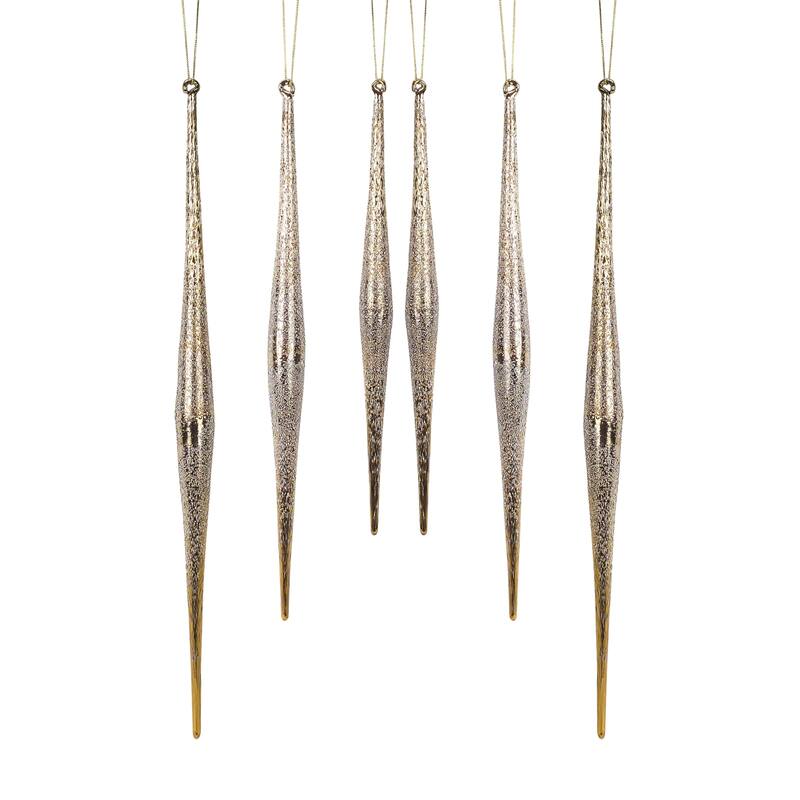 Icicle Drop Glass Christmas Ornaments - 3.5” - Gold and Silver - 6ct