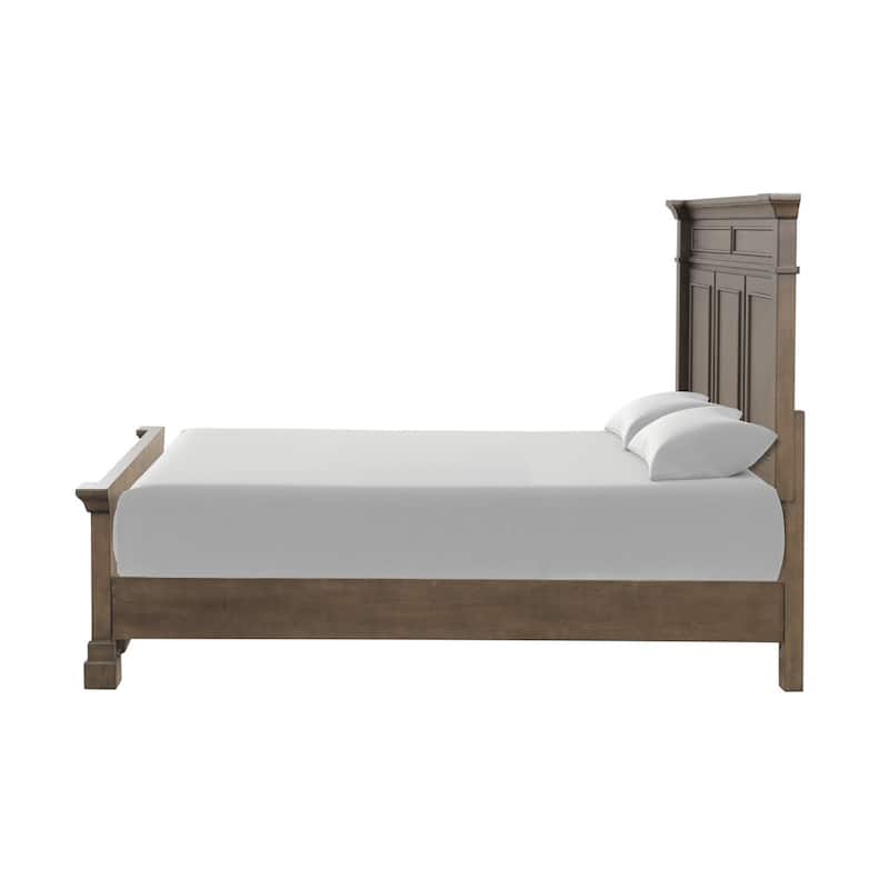 Wooden Queen Bed with Paneled Headboard in Dark Walnut
