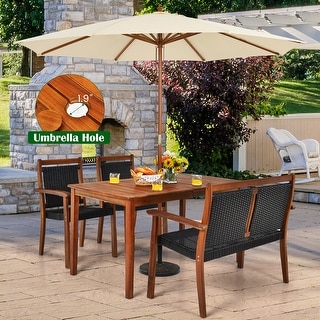 Costway 4PCS Patio Rattan Dining Furniture Set Acacia Wood Frame - See details