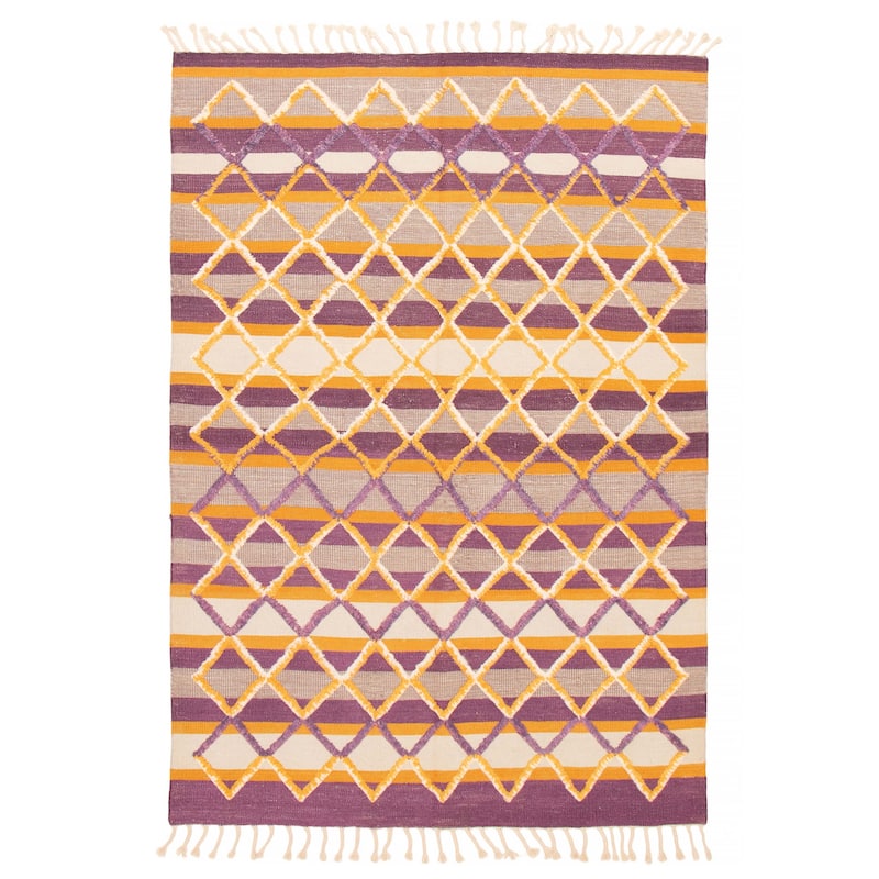 ECARPETGALLERY Flat-Weave Marrakech Purple Wool Kilim - 6'9 x 9'10