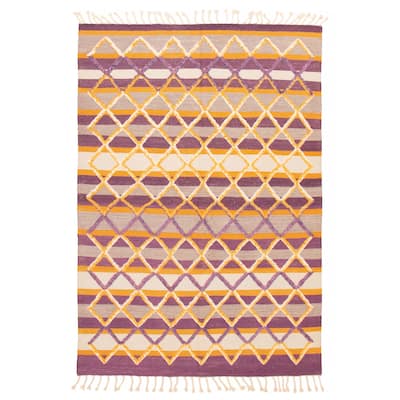 ECARPETGALLERY Flat-Weave Marrakech Purple Wool Kilim - 6'9 x 9'10