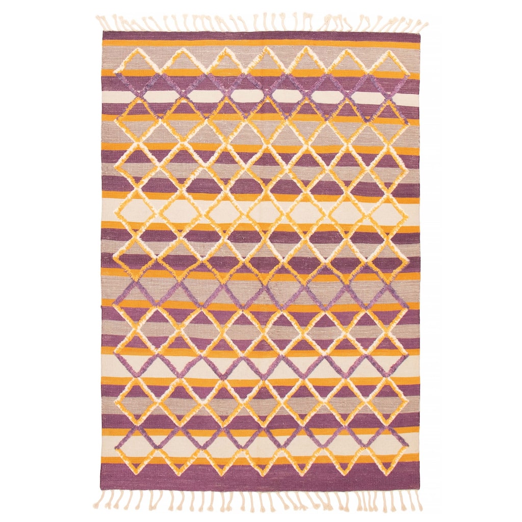 ECARPETGALLERY Flat-Weave Marrakech Purple Wool Kilim - 6'9 x 9'10