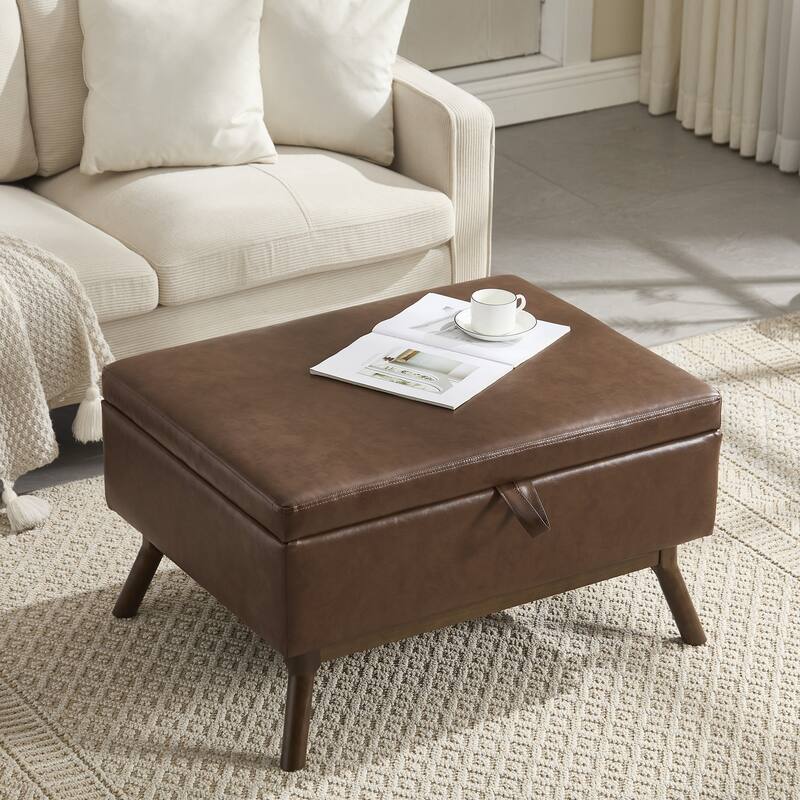 Mid-century modern square coffee table storage bench, assembled, suitable for living room