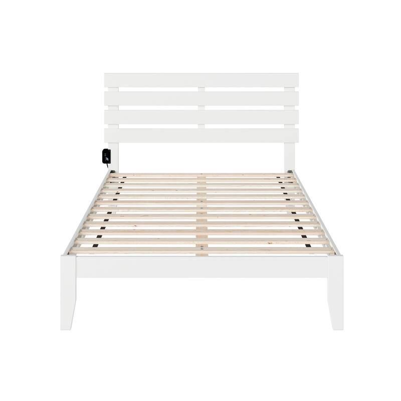 Modern Full Bed with USB Turbo Charger, Hardwood Slat Support, and Walnut Finish for Loft or Farmhouse Style