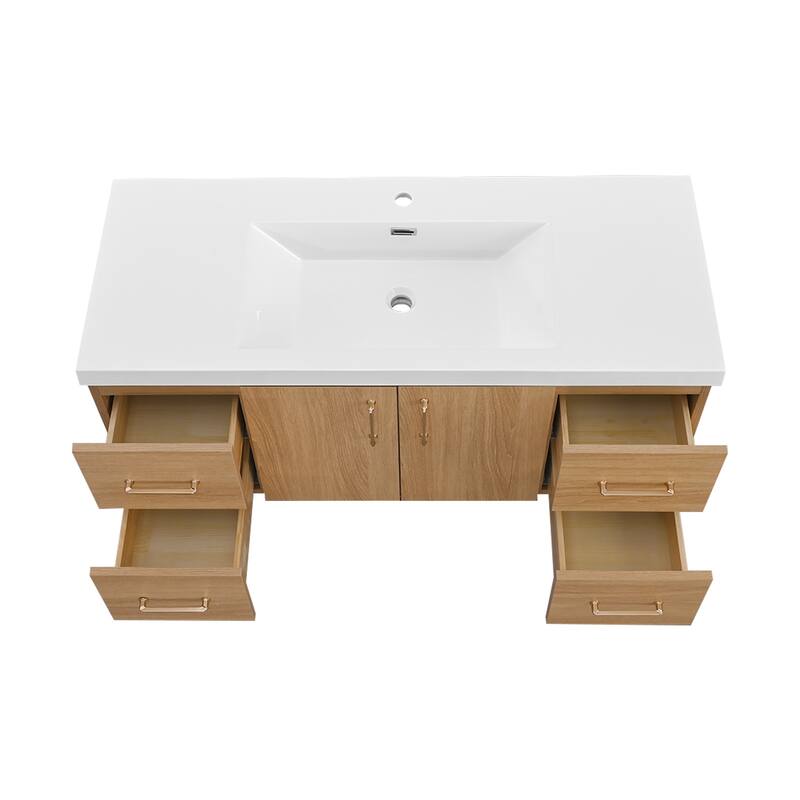 StellarArc 48 in Wall Mounted Single Sink Bathroom Vanity with Integral Sink Top