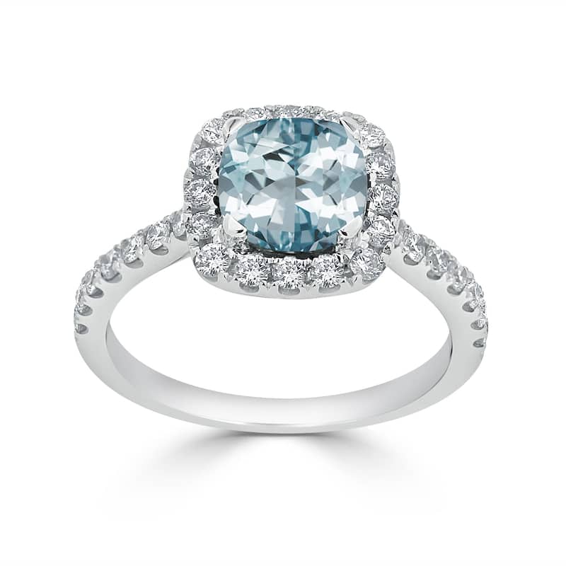 Auriya 3/4ct Cushion-cut Aquamarine and Halo Diamond Engagement Ring 1/2cttw 14k Gold