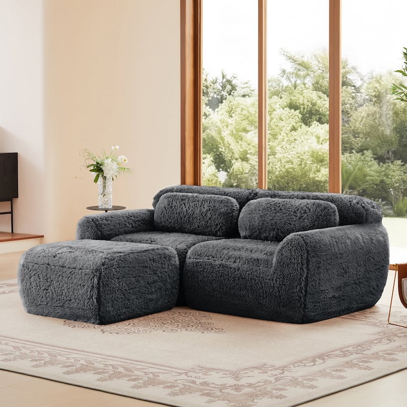 L-shaped Boneless Sofa,Soft Fluffy Plush Fabric
