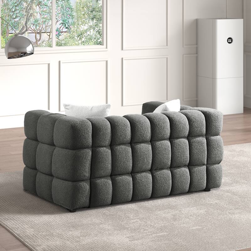 Wayna Modern Square Sofa, Sherpa Thick Cushion Double Sofa