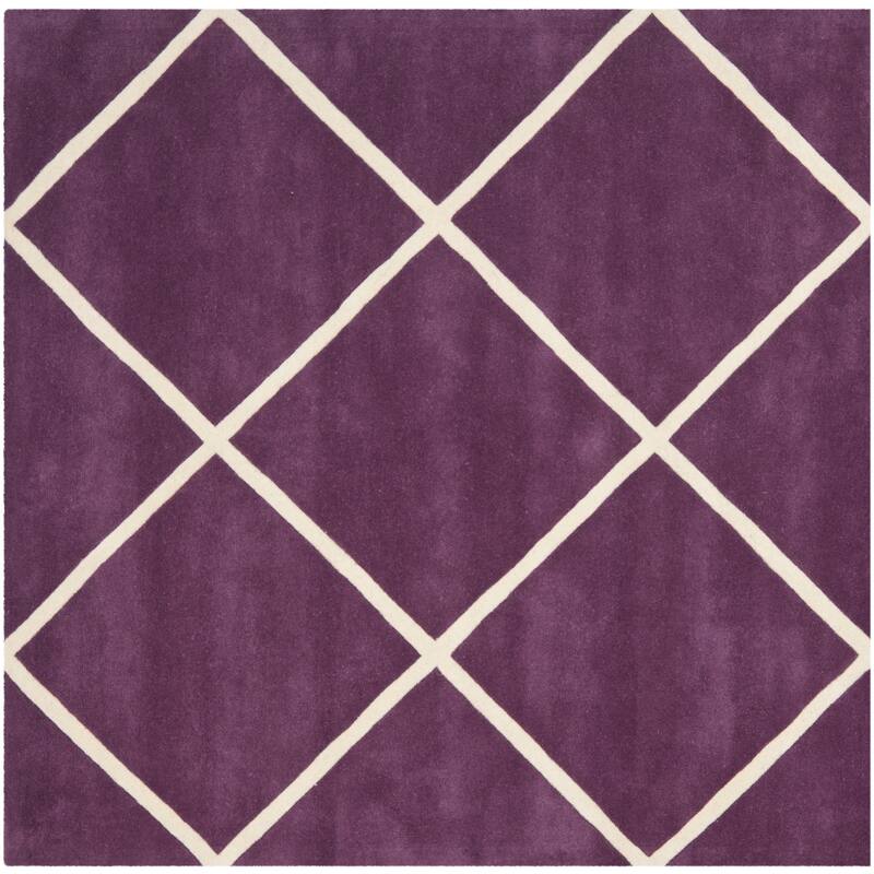 SAFAVIEH, Handmade Chatham Ezzelina Modern Moroccan Wool Rug - 7' Square - Purple/Ivory