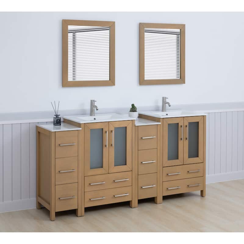 Vanity Art 72 in. Double Sink Bathroom Vanity with Top and Mirrors - 72 X 18.1 X 35.8